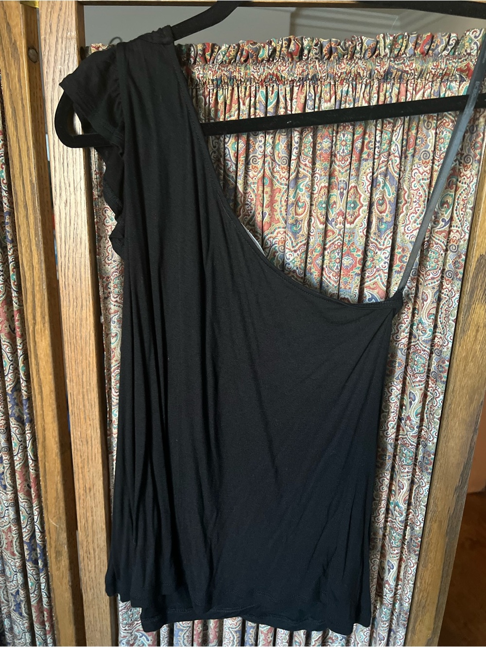 BCBGeneration Black One-Shoulder Draped Top
